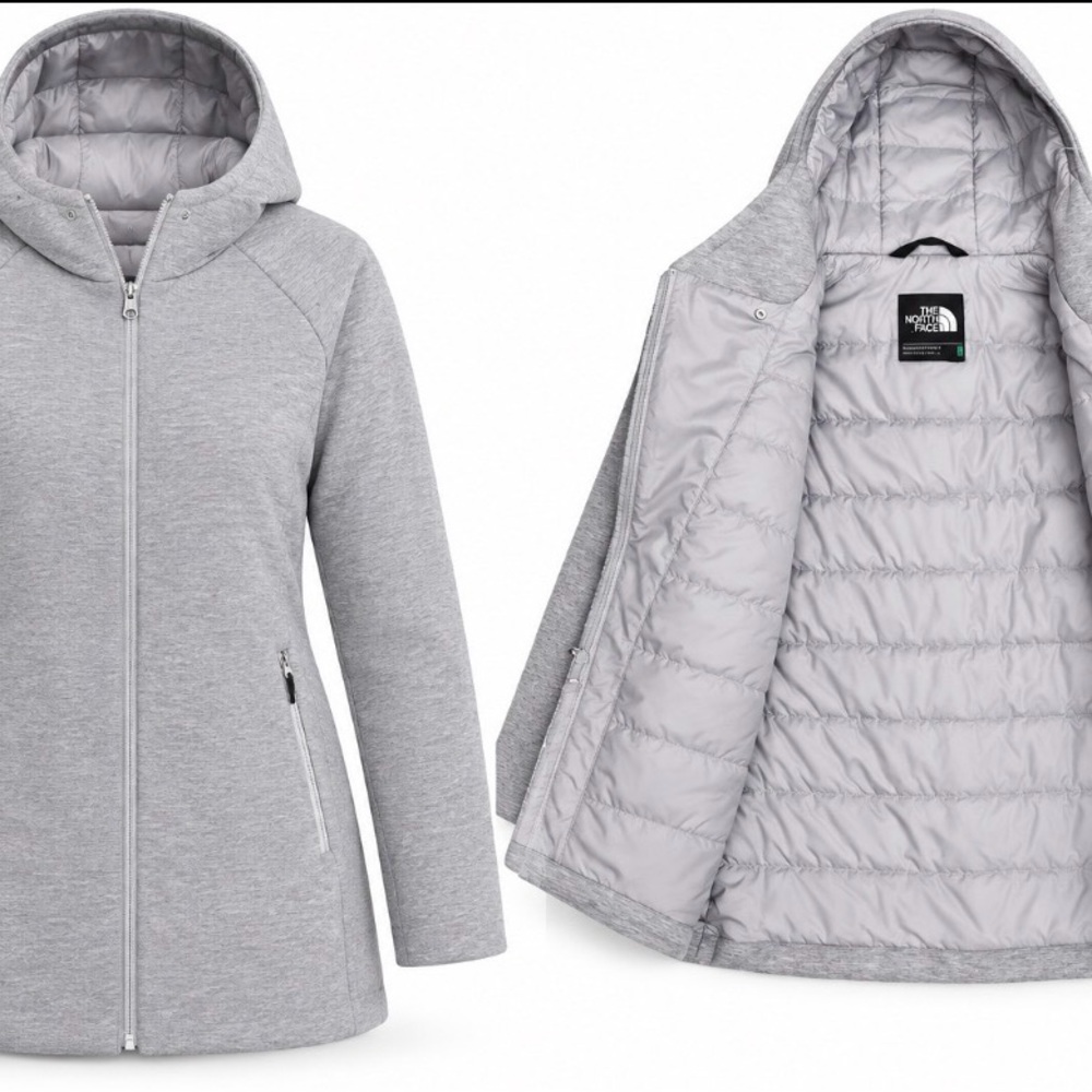 The North Face Women's Light Gray Quilted Hooded Puffer Coat